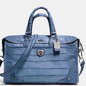 Coach Blue Ryder  Croc-Embossed Handbag shoulder Satchel